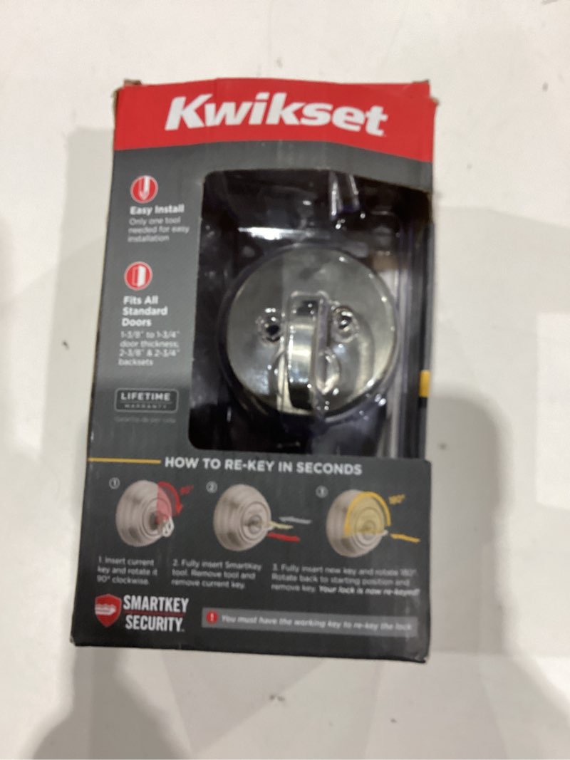 Condition photo showing As Is for kwikset signature series security 258 uptown satin nickel single cylinder deadbolt ft. smartkey