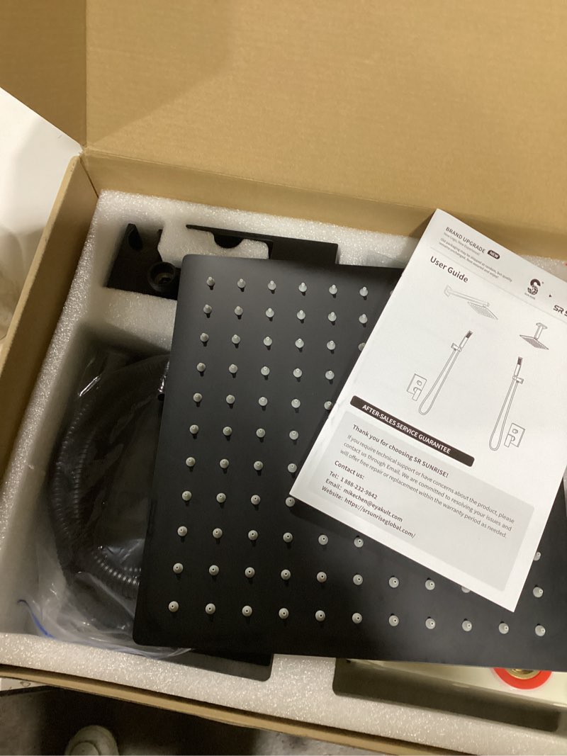 Condition photo showing New/Like New for SR SUN RISE Black Square Rainfall Shower Head and Handle Set, Wall Mounted Shower Fixtures, Metal Shower Faucet Trim Repair Kits (With Shower Valve) Matte Black 10 Inch