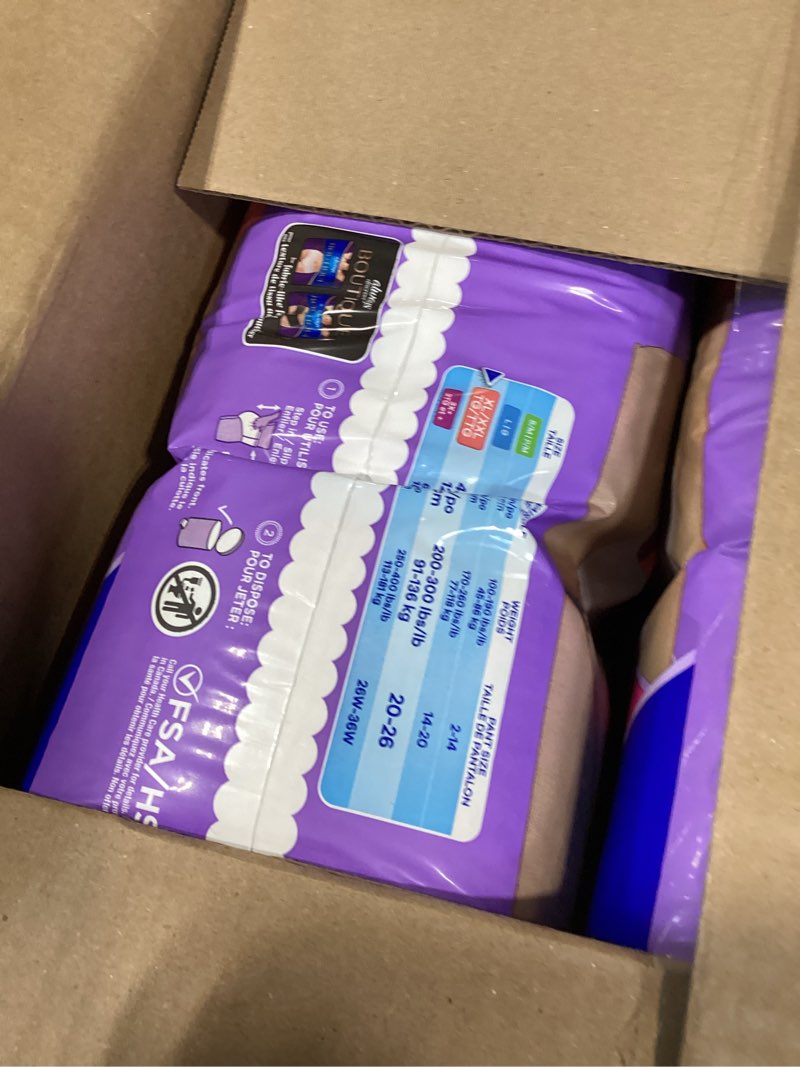 Condition photo showing New/Like New for always discreet adult diapers for women, incontinence underwear, postpartum essentials, disposable briefs, max absorbency, bladder leak protection, extra large/xl, 64ct x-large 64
