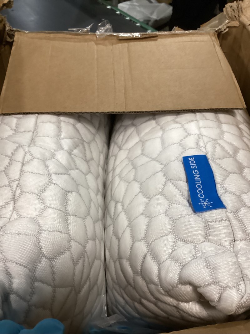 Condition photo showing Good Condition for Cooling Pillows Queen Size Set of 2 Shredded Memory Foam Pillows for Side Back Stomach Sleepers, Two-Sided Cool Adjustable Firm or Soft Bed Pillow Luxury Gel Neck Pillow for Neck Shoulder Pain Relie Queen (2 Count) Original White (Icy)