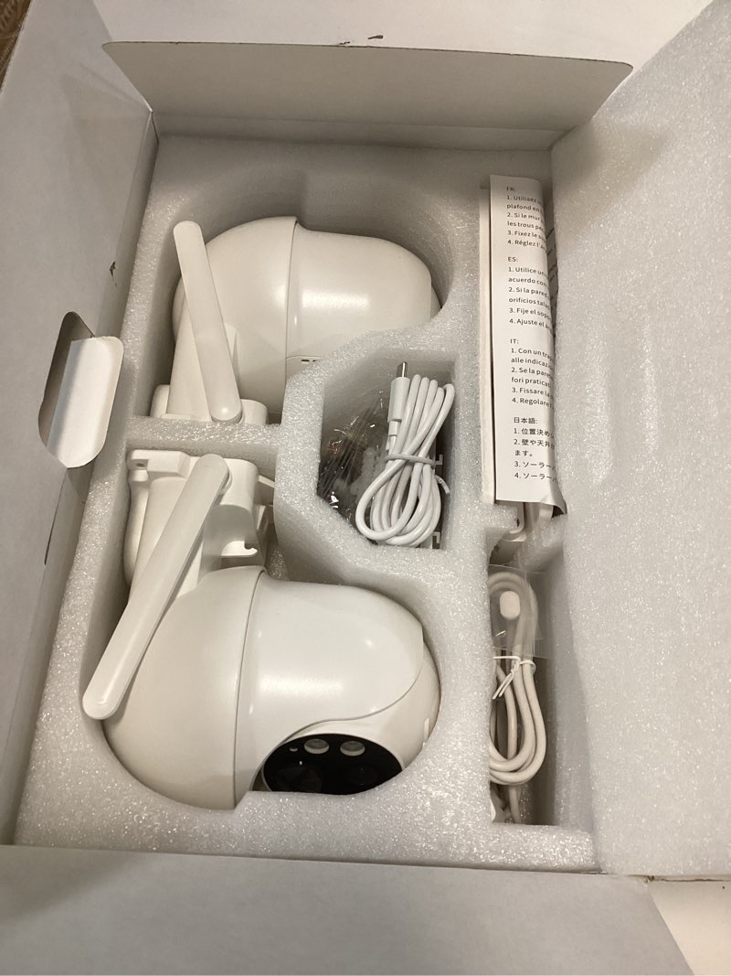 Condition photo showing Good Condition for Solar Security Cameras Wireless Outdoor, 4MP 360° View Battery Powered Outdoor Camera, Night Vision with Spotlight, 2-Way Audio, PIR Motion Sensor, 2.4G/5G Dual Band WiFi (2 Pack)