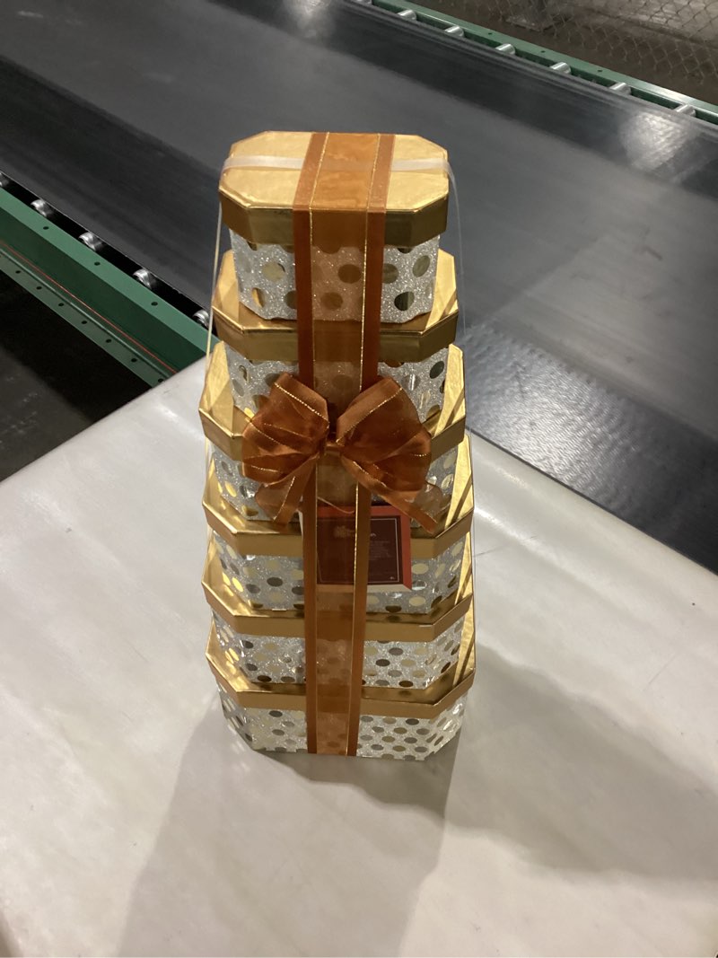 Condition photo showing New/Like New for Broadway Basketeers Thank You Gift Tower – Gourmet Chocolate Cookies & Sweets Snack Tower – Thank You Gift Box for Clients, Teachers, Friends & Colleagues, Holiday, Thanksgiving – Kosher Snack Set