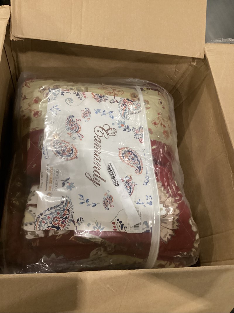 Condition photo showing Good Condition for cotton bedspread quilt bedding sets 3 pieces reversible coverlet sets comforters vintage floral patchwork purple red bedspread, king size purple red floral king size