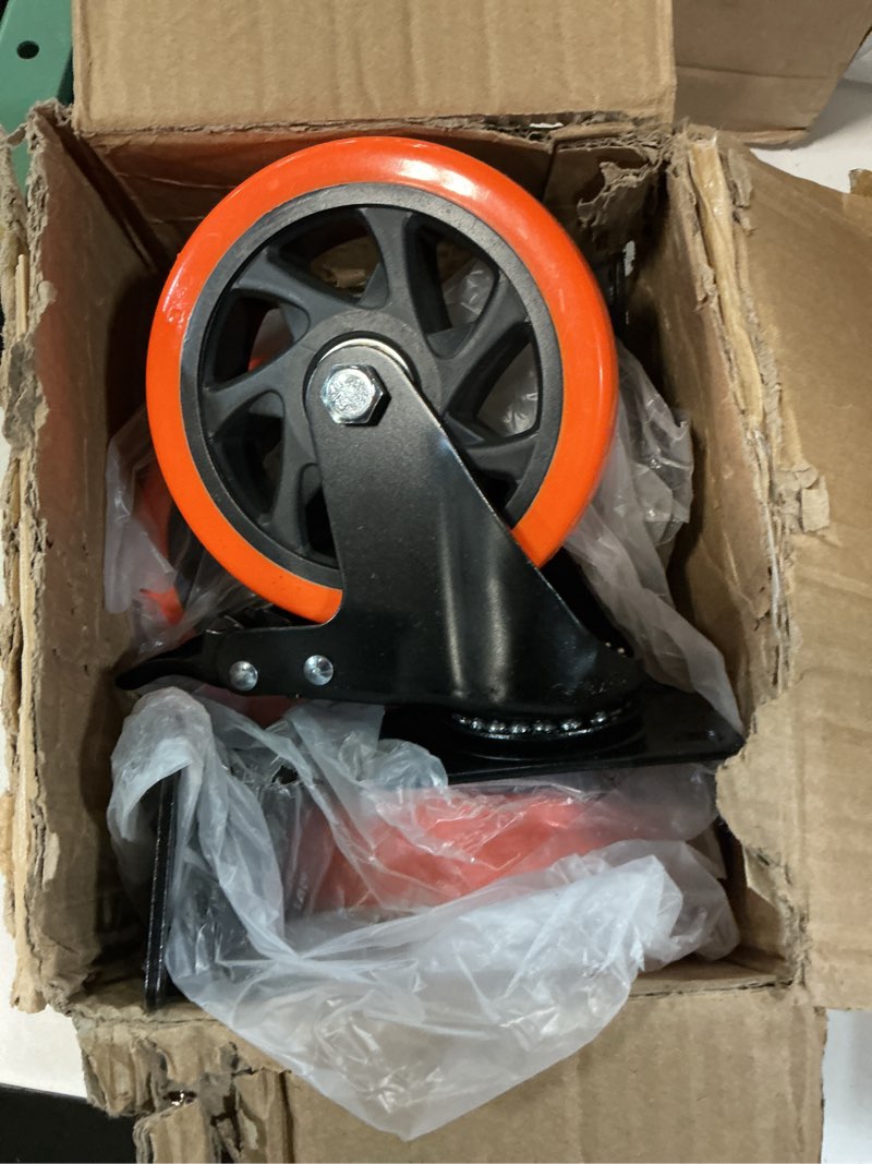 Condition photo showing As Is for qncz caster wheels, 5 inch heavy duty casters set of 4, silent industrial casters load 2600lbs, swivel casters for furniture, workbench and cart wheels 5'' orange