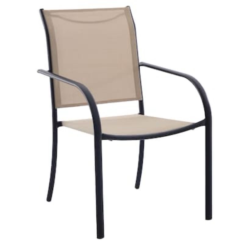 Style Selections Pelham Bay Stackable Black Steel Frame Stationary Dining Chair with Tan Sling Seat