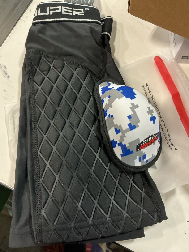 Condition photo showing New/Like New for youper youth elite padded baseball sliding shorts w/soft athletic cup (black/white, small)