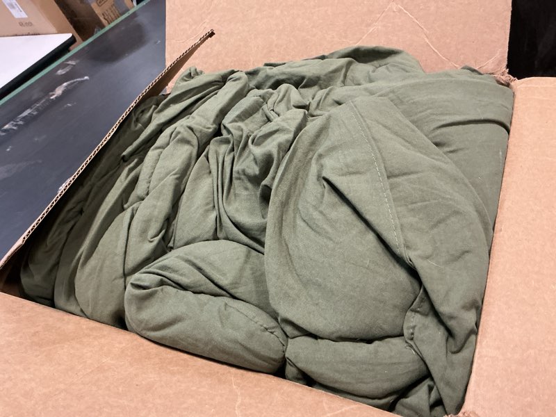 Condition photo showing As Is for mairêve embroidery comforter set, boho farmhouse western bedding set, all season bed in a bag comforter set with sheets, pillowcases & shams, olive green king 7 pieces dark olive green king(102"*90")