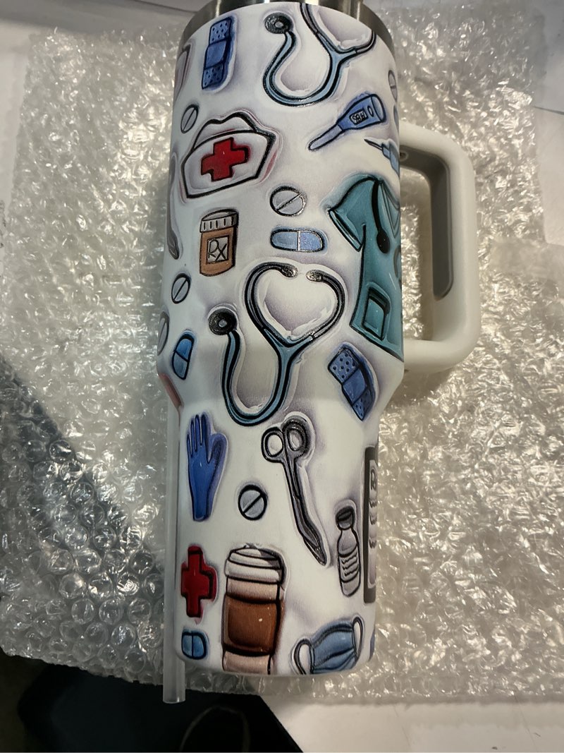 Condition photo showing Good Condition for SHINEFUL Nurse 40 oz Tumbler with Handle and Straw Lid | Insulated Cup Reusable Stainless Steel | Cupholder Friendly | Leak-Proof (Puff Nurse)