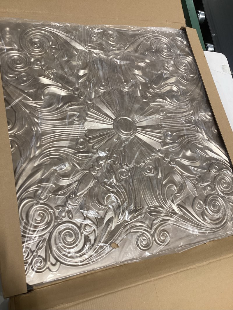 Condition photo showing Good Condition for art3d decorative ceiling tile 2x2 glue up, lay in ceiling tile 24x24 pack of 12pcs spanish floral in antique gold 24"x24" antique gold