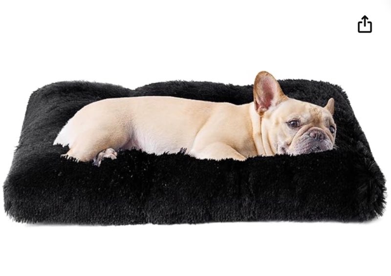 eheyciga fluffy dog crate bed for medium dogs, plush faux fur crate pad, calming anti anxiety medium dog bed, washable soft warm crate mat with non-slip bottom, black