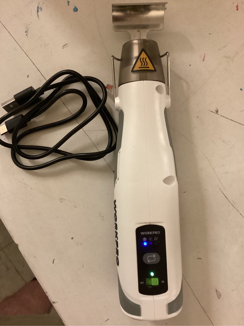 Condition photo showing Good Condition for workpro 7.2v cordless mini heat gun for diy crafts, 4000mah hot air gun, 1.5s fast heating, 3 temp settings (cool/572°f/842°f), usb-c rechargeable — perfect for halloween crafts & decorations