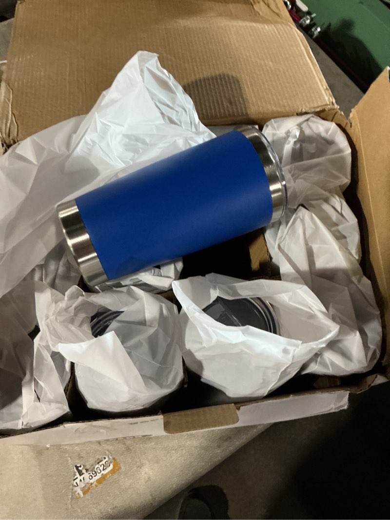 Condition photo showing item condition for 20 oz Tumbler with lid Double Wall Vacuum Insulated Tumblers Stainless Steel Coffee Mug Travel Coffee Tumbler Powder Coated Tumbler Cup Keep Hot&Cold - (Dark Blue 12 Pack)