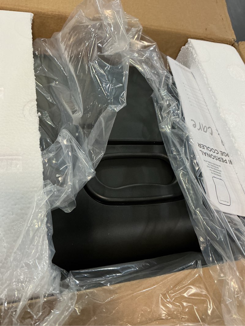 Condition photo showing Good Condition for Frigidaire Mini Personal Fridge Cooler, Countertop, Holds Up to 10L/15 Cans, Brushed Black Stainless Rugged Design, Portable for Skincare, Makeup, Car, Office, Bedroom, Dorm Room, or Cabin