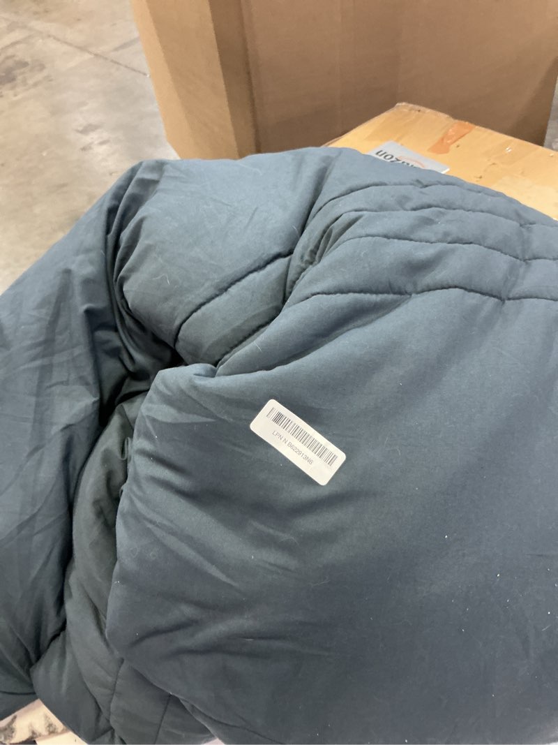 Condition photo showing As Is for monbix oversized king size comforter set - 7 pieces blue gray bed in a bag oversized king bedding sets with comforter, all seasons comforter bed set with sheets, pillowcases & shams blue gray oversized king(120"x98")