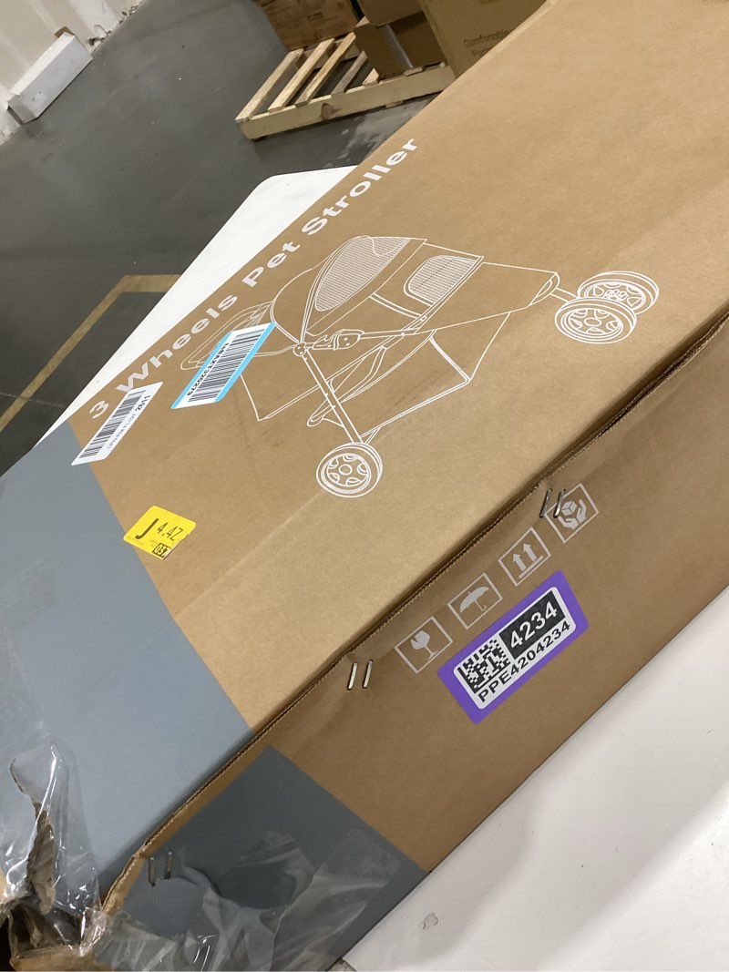 Condition photo showing Good Condition for smug 3 wheels pet stroller, dog and cat strollers, storage basket and cup holder, breathable mesh, lightweight travel carrier, waterproof and foldable for small pets outdoor walk, black black 3 wheels