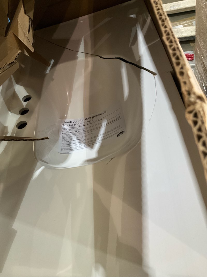 Condition photo showing As Is for project source 36-in white single sink bathroom vanity with white cultured marble top