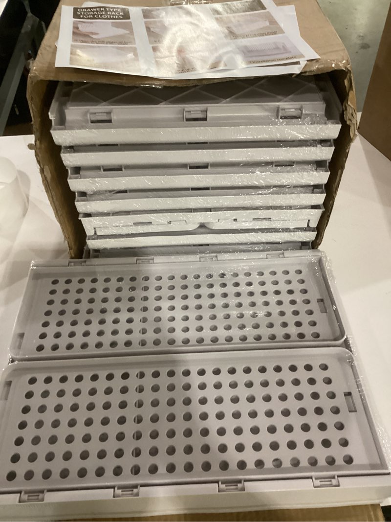 Condition photo showing Good Condition for 8 pack stackable closet storage basket - stackable storage bins, multifunctional & foldable closet organizer waterproof, wardrobe cupboard space-saving hat storage drawer organizer, white white 8 pack white