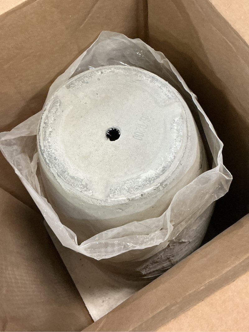 Condition photo showing As Is for kante 23.6" tall bullet shape concrete planter, large tapered plant pot with drainage hole & rubber plug – breathable handmade weathered concrete for floor, entryway, patio weathered concrete 23.6"h