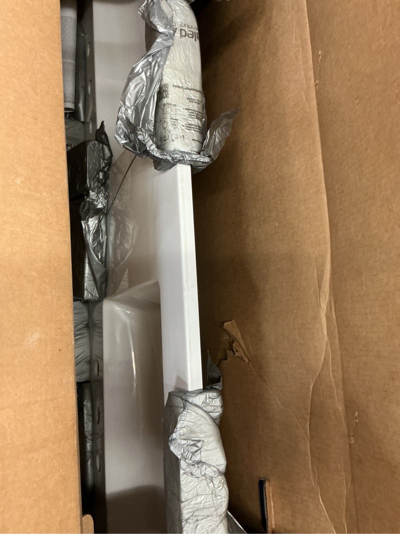 Condition photo showing As Is for project source cultured marble vanity tops 61-in white cultured marble integral double sink 3-hole bathroom vanity top