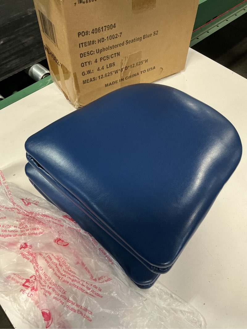 Condition photo showing New/Like New for lancaster table & seating spartan 2 1/2\" navy vinyl padded seat for chair and barstool 12”x12”  lots of 4