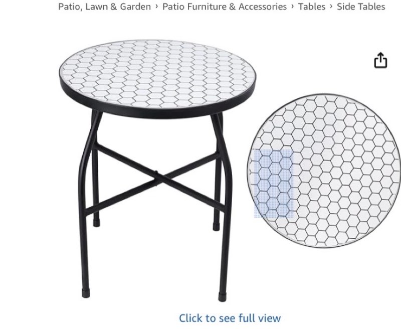 VCUTEKA Mosaic Outdoor Side Table, Round Rustproof Patio Table with 14" Ceramic Tile Top, Indoor Por