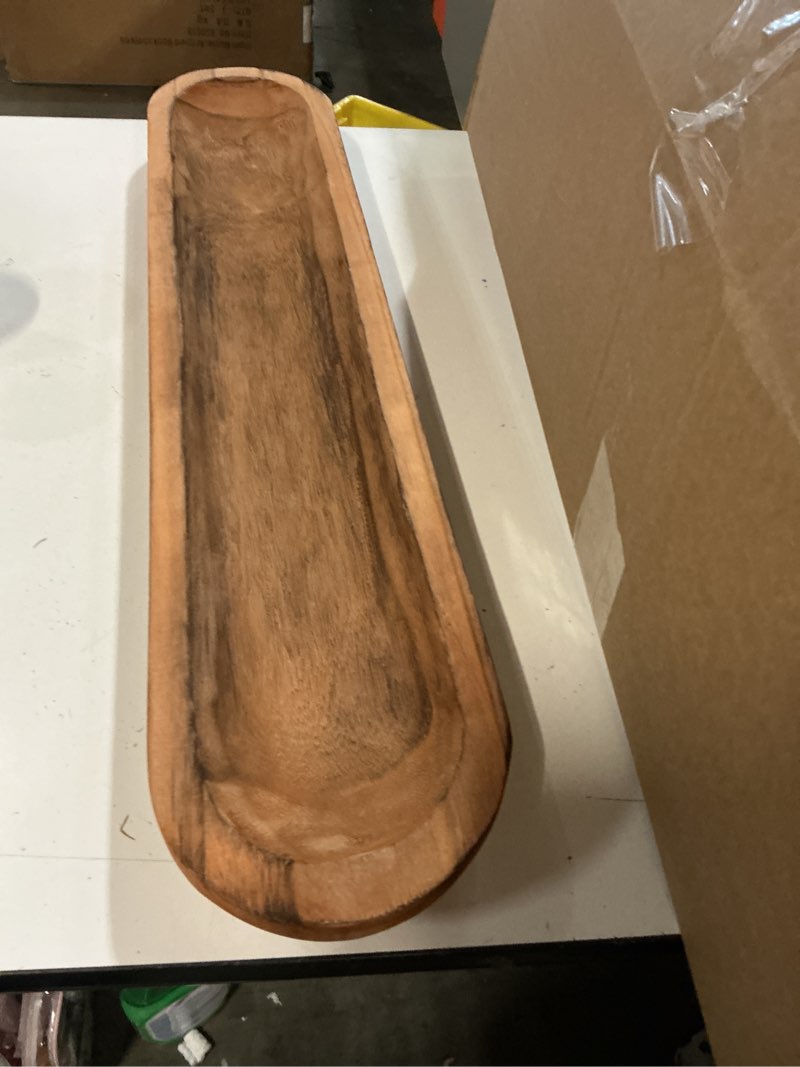 Condition photo showing Good Condition for wooden dough bowl decor, vintage wooden bowl hand carved home decor for dining table center, living room, kitchen decor. (30inch brown)