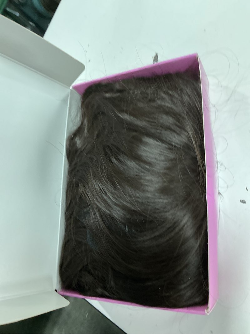 Condition photo showing As Is for aisi hair natural brown synthetic curly wavy bob wig with bangs for women, 21-23 inches dark brown