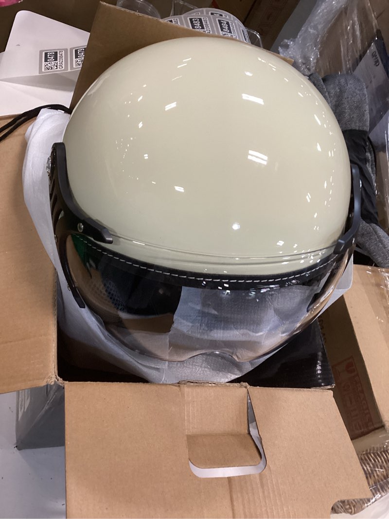 Condition photo showing New/Like New for 3/4 Motorcycle Helmets Retro Open Face Vespa Scooters Helmet with Clear Visor for Men and Women- DOT Approved White Medium