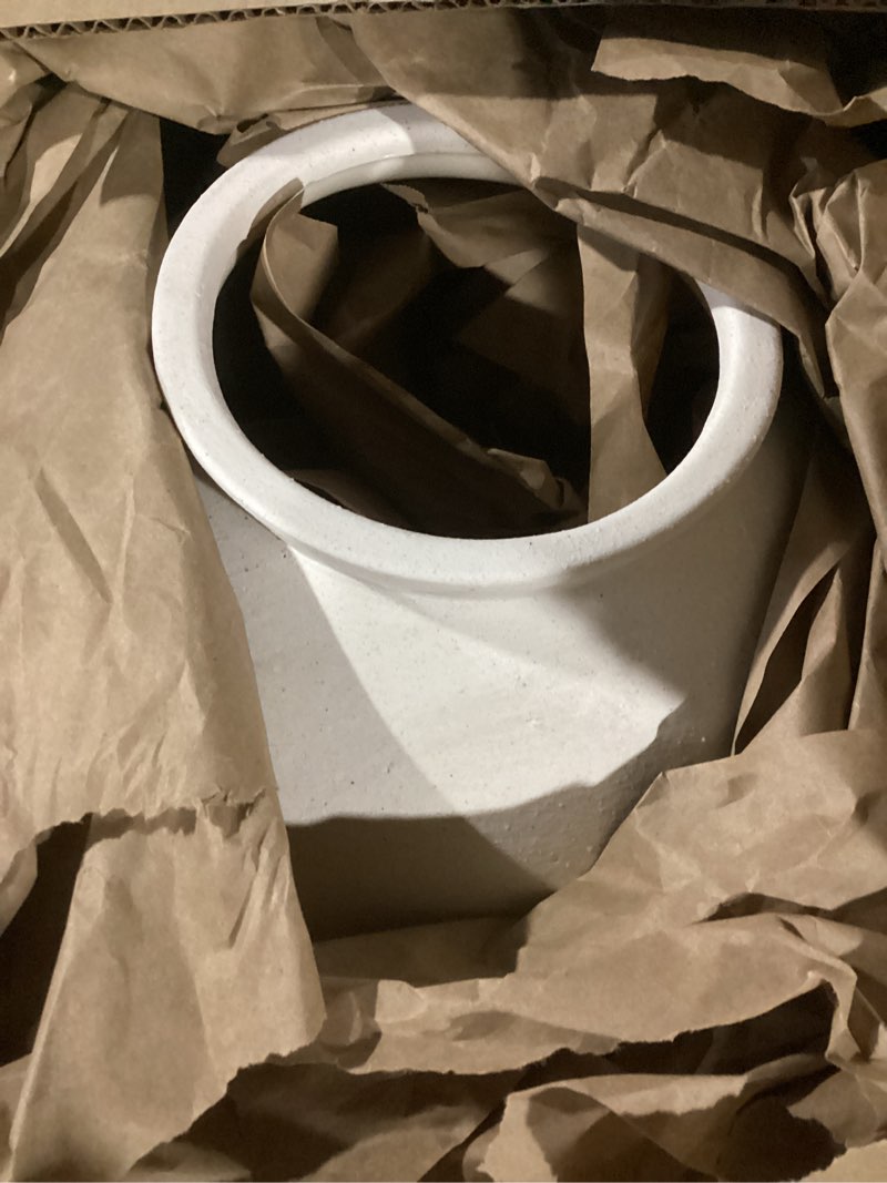 Condition photo showing Good Condition for White Ceramic Vase - Large 12.5 Inch Round Floor Vase for Centerpieces, Farmhouse Rustic Minimalist Home Decor (Sandstone White) Sandstone White 12.5 inch