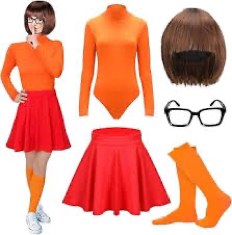 SayBonny Halloween Adult Costume for Women with Brown Bob Wig,Turtleneck Top,Skater Skirt,Magnifying