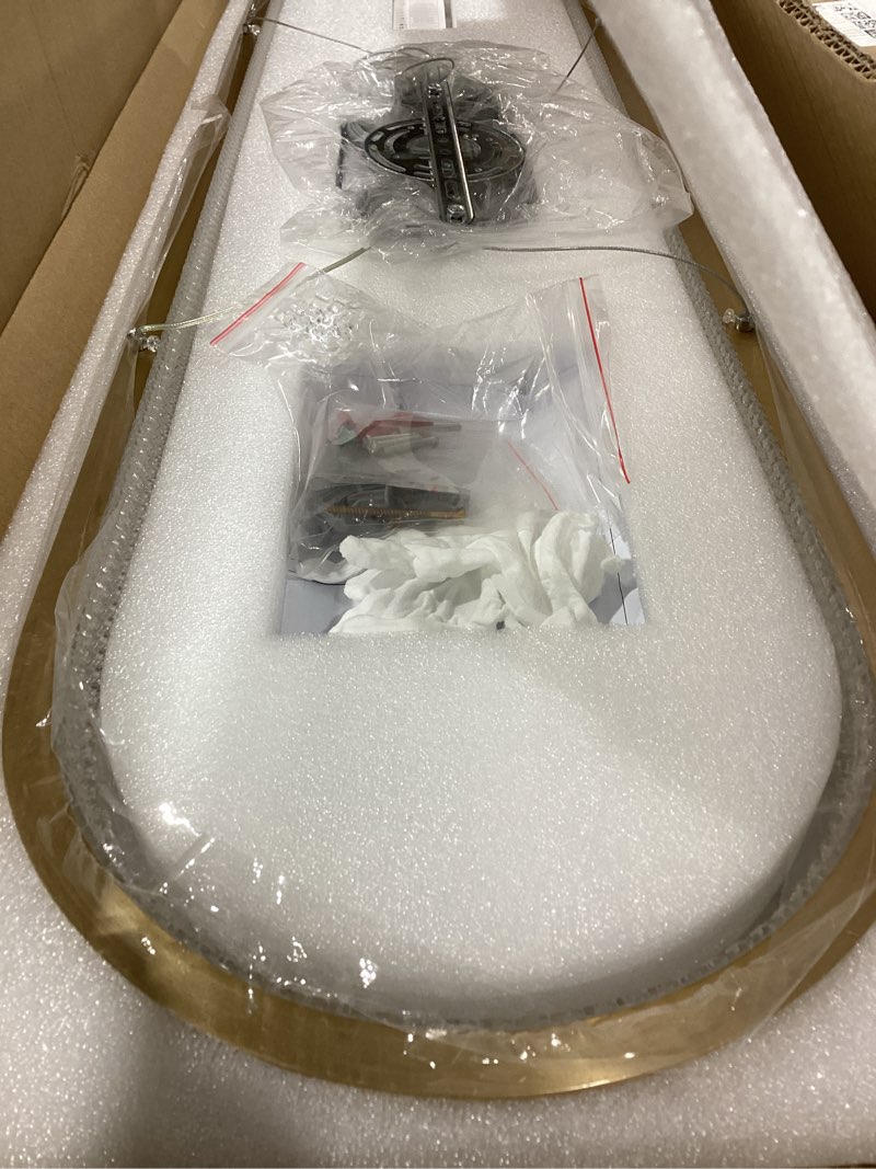 Condition photo showing Good Condition for kiguak 47" led gold rectangle chandeliers for dining room, modern oval rectangular kitchen chandelier, dimmable led light fixture with remote, for kitchen island, dining room, bar rectangle 47" l