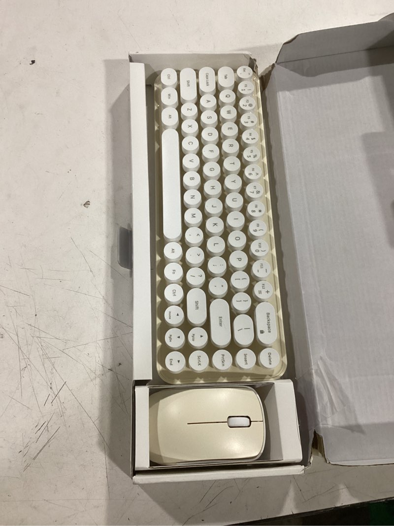 Condition photo showing Good Condition for i68 wireless keyboard and mouse combo, retro typewriter style keyboard with round keycaps, 2.4ghz connection with computer pc desktops laptop windowsxp/7/8/10 (yellow)