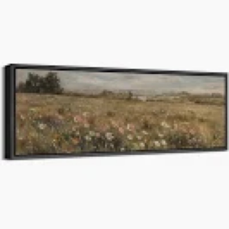 Countryside Wildflowers Landscape Rustic French Artwork - Extra Large Framed Wall Art Canvas Print(30” x 60”)