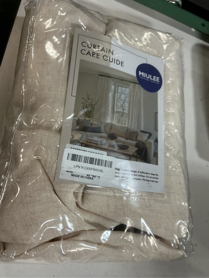 Condition photo showing Good Condition for miulee 96 inches long pinch pleated linen curtains 2 panels set for bedroom living room, viral pleat semi sheer drapes light filtering textured sheer curtains with hooks floor to ceiling?linen linen 40"w x 96"l (pack of 2)