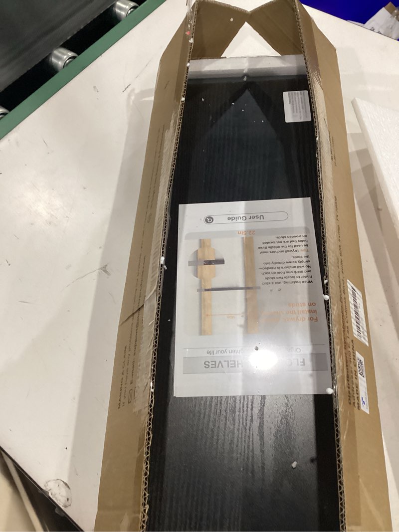 Condition photo showing Good Condition for bayka floating shelves for wall, 22.5 inches black wall shelves for bathroom, bedroom, living room, kitchen & book, hanging display decor organizer shelf with 22 lbs capacity a. black - universal classic style 22.5inches