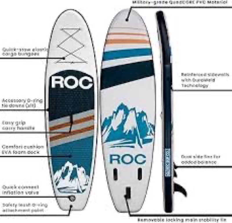 Roc Inflatable Stand Up Paddle Boards with Premium SUP Paddle Board Accessories, Wide Stable Design, Non-Slip Comfort Deck for Youth & Adults