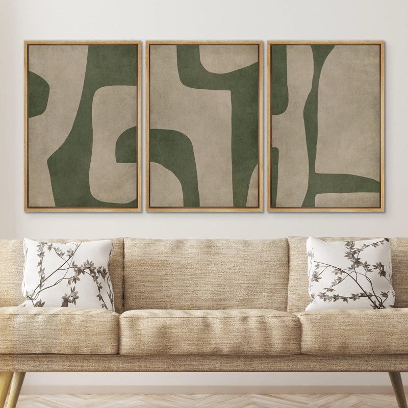 " Abstract Geometric Green And Beige Tones Illustrations Modern Art Decor Boho Relax Zen Nordic " 3 - Pieces 37x25x5 