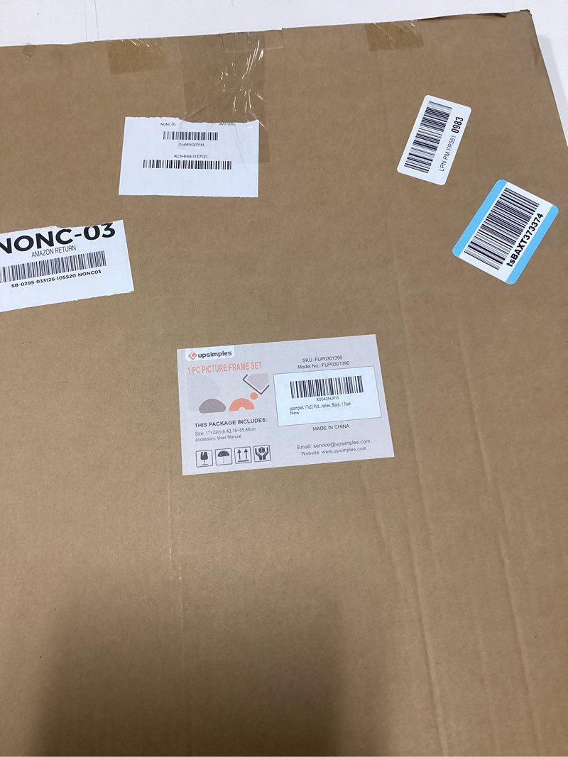 Condition photo showing New/Like New for upsimples 17x22 picture frame, display pictures 12x18 with mat or 17 x 22 without, wall hanging poster frames, black, 1 pack black 17x22