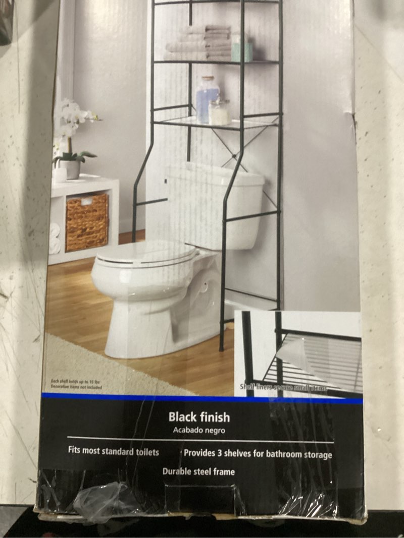 Condition photo showing Good Condition for mainstays over-the-toilet steel storage unit with 3 shelves and liners, matte black