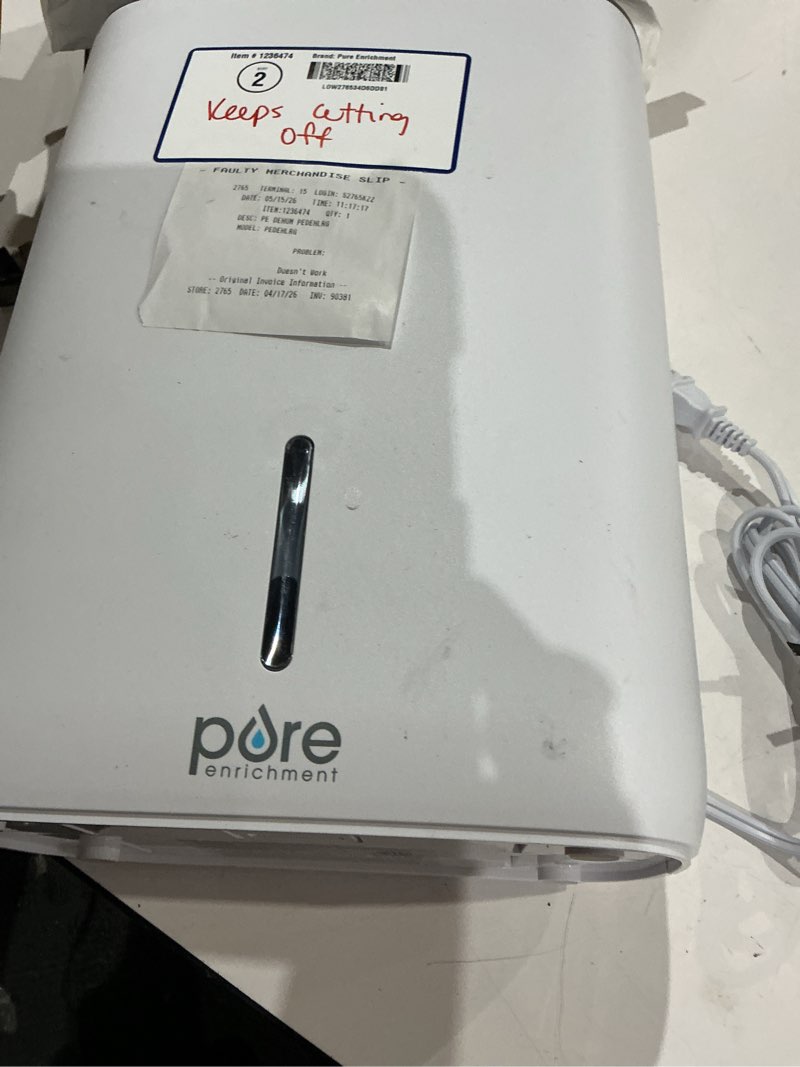 Condition photo showing As Is for pure enrichment puredry deluxe dehumidifier 1.25 pt. dehumidifier (for rooms 151 - 400 sq. ft) for basements, bathrooms, in white item #1236474 | model #pedehlrg