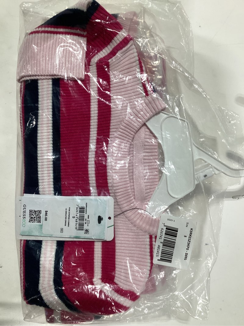 Condition photo showing Good Condition for Guess Eco pink stripes combo LS sweater dress size 5