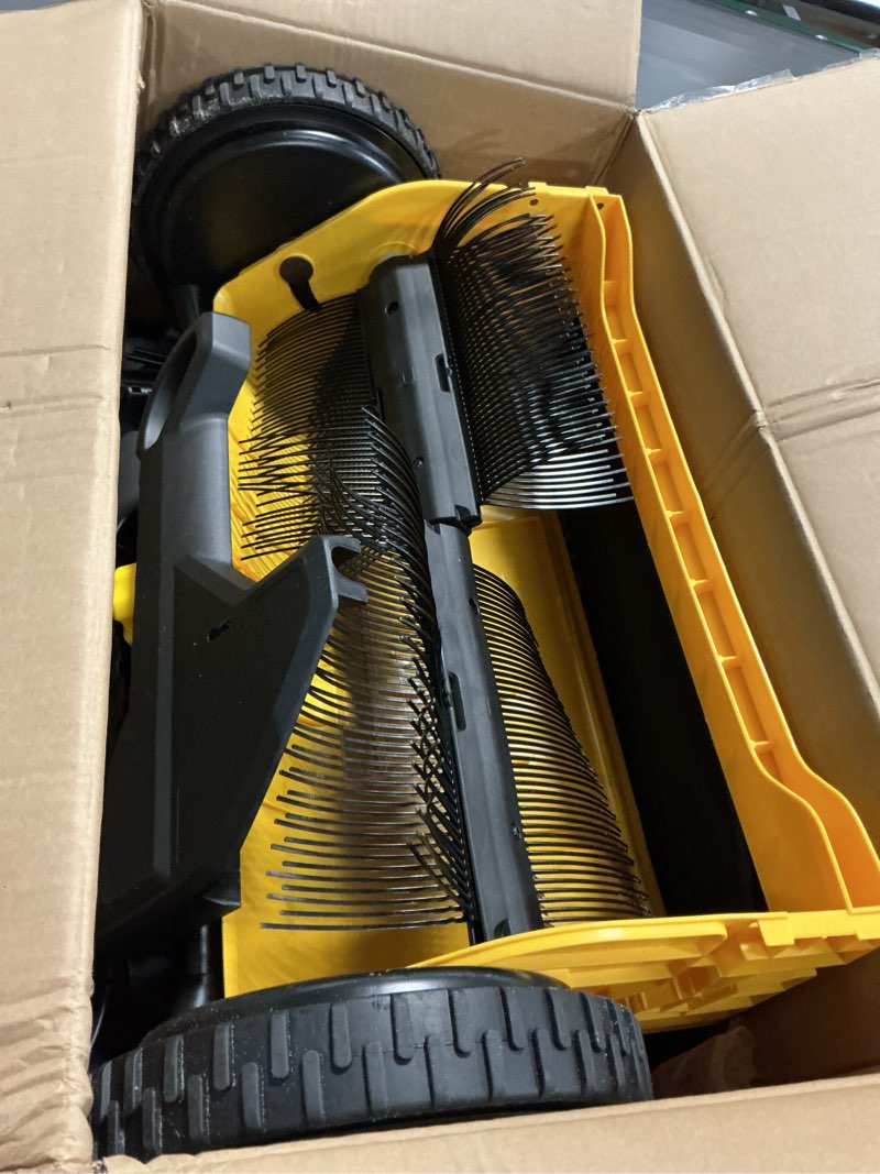 Condition photo showing As Is for push lawn sweeper 21" walk behind leaf collector for lawn and yard with 103l hopper bag adjustable height grass & leaf picker for lawn cleanup