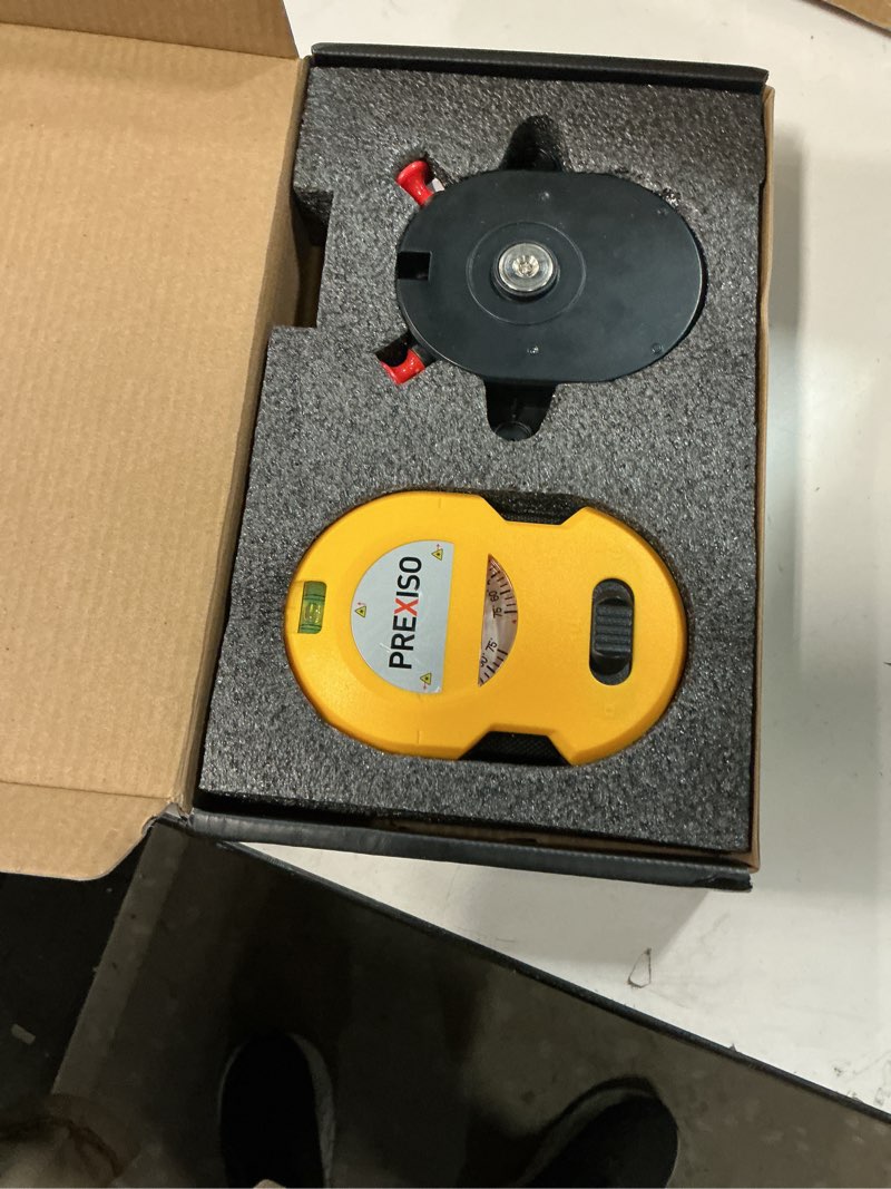 Condition photo showing Good Condition for prexiso multi surface laser level led light vial, 30ft horizontal & vertical line laser with wall mount base, 2 pins, 10 sticker, 2 aa batteries for hanging frames & picture, construction wall writing