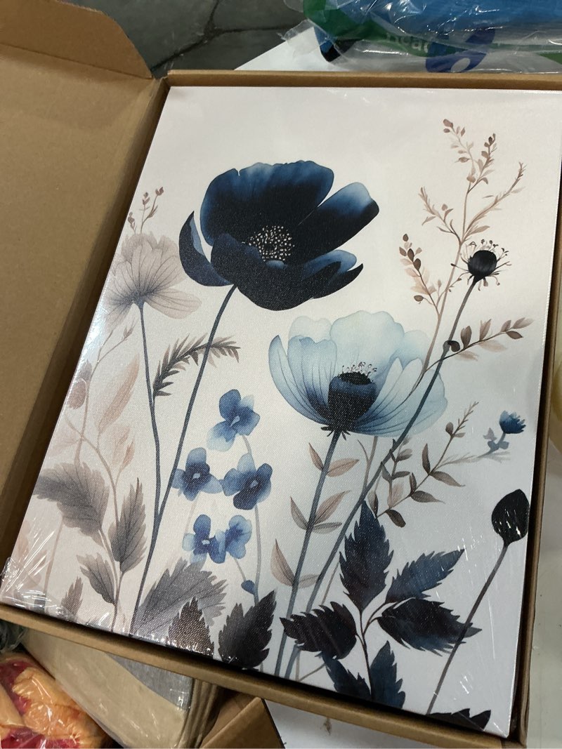 Condition photo showing Good Condition for nwt canvas print wall art set navy blue wildflower lily daisy garden nature wilderness illustrations modern art decorative minimalist floral botanical flowers for bedroom - 16"x24" x
