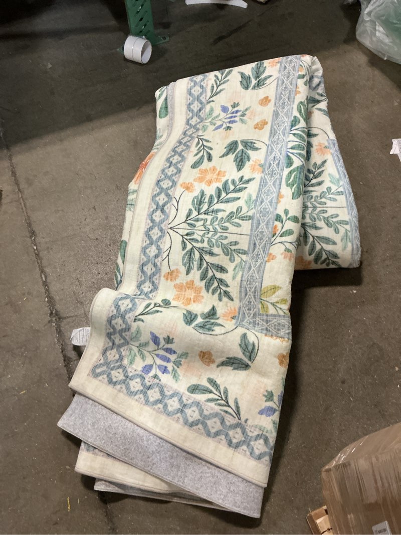 Condition photo showing As Is for morebes boho 8x10 area rugs for living room, large beige floral rug for bedroom girls nursery non slip, soft distressed indoor carpet for dining room home office, cream