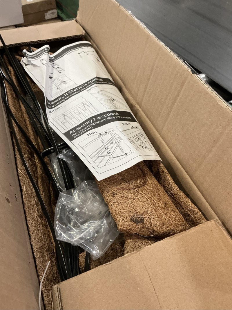 Condition photo showing Good Condition for hfhome 24 inch window deck rail planter with coco liner, 24" dia window box trough with coconut coir liners, black metal hanging flower planter basket for indoor outdoor lawn - set of 4 x shape-4 pcs