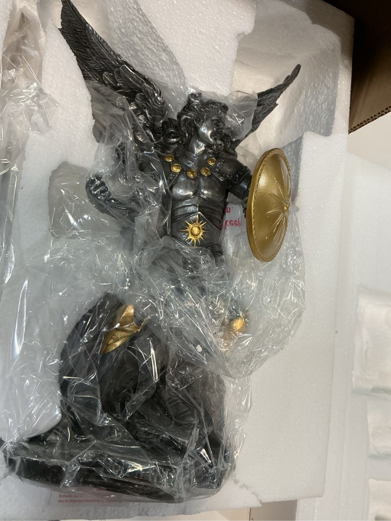 Condition photo showing Good Condition for UNICORN STUDIO Veronese Design 13 5/8" Tall Raphael The Archangel Sculpture Religious Gift Figurine Cold Cast Pewter Finish Resin Sculpture