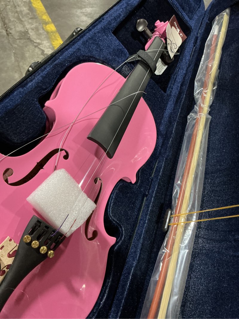 Condition photo showing As Is for FOR PARTS ONLY Aileen Violin 4/4 Full Size for Adults Beginners, Pink Fiddle Starter Kit for Students Age 12+, including Music Stand, Unique New Fingerboard Sticker, Mute 4/4 pink