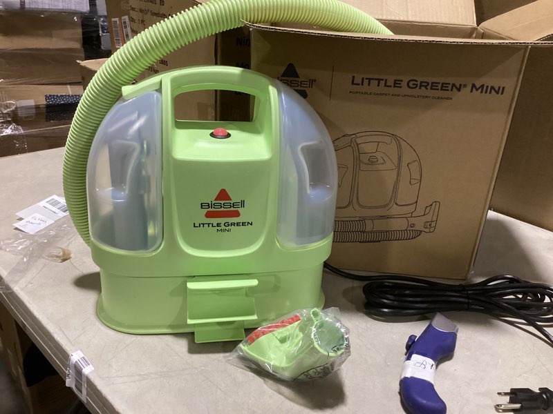 Condition photo showing Good Condition for (Missing soap) BISSELL Little Green Mini Portable Carpet and Upholstery Deep Cleaner, Car/Auto Detailer, with HydroRinse Self-Cleaning Tool and 4\" Tough Stain Tool, Tea Green, 4075