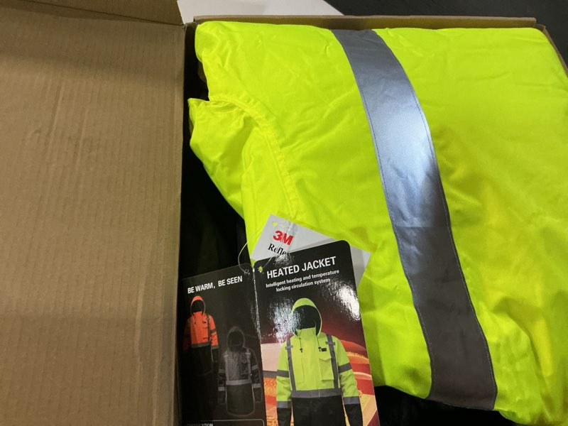 Condition photo showing Good Condition for Heated Jacket for Men,3M Reflective safety Heated Parka,Waterproof CLASS 3 Hi-Vis jacket,High Visibility Work Coat 4X-Large Lime-parka